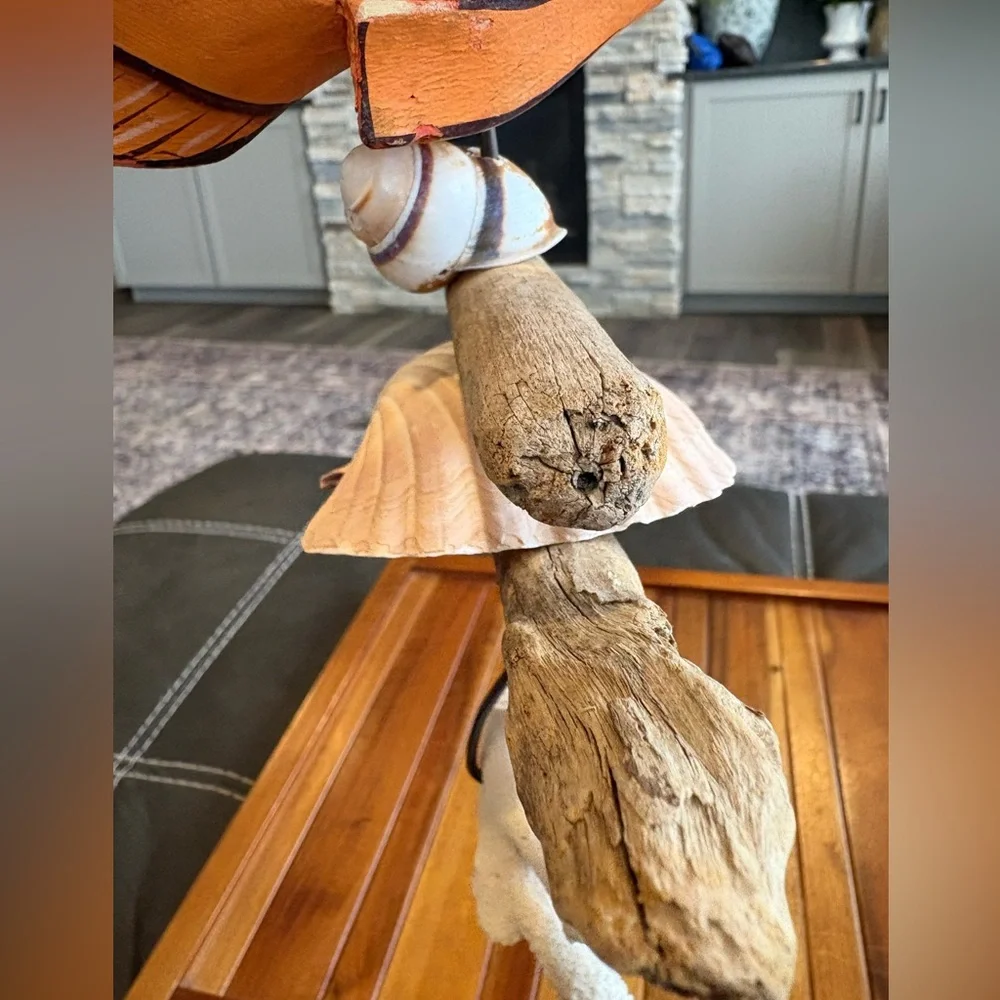 Hawaiian Folk Art Fish Mobile Carved Fish, Driftwood Sea Shells Coral